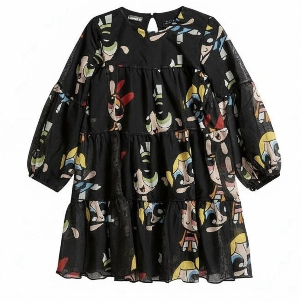 Desigual Girl's Size 3-4 Swing Dress Powerpuff Girls AOP Cartoon Network Black
